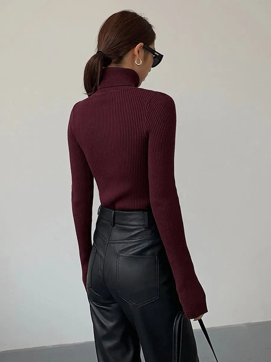 Women's Ribbed Turtleneck Knit Sweater Lightweight Transitional