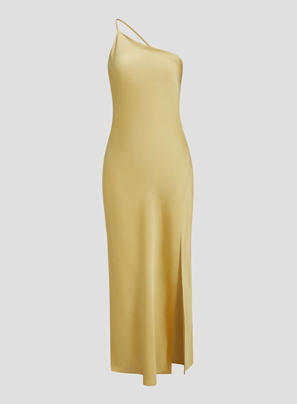 Women's Satin Backless One-Shoulder Midi Dress Side Slit
