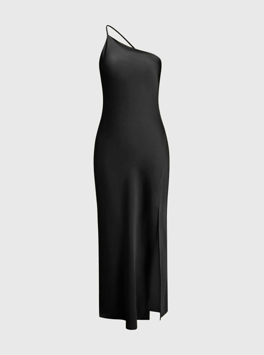 Women's Satin Backless One-Shoulder Midi Dress Side Slit