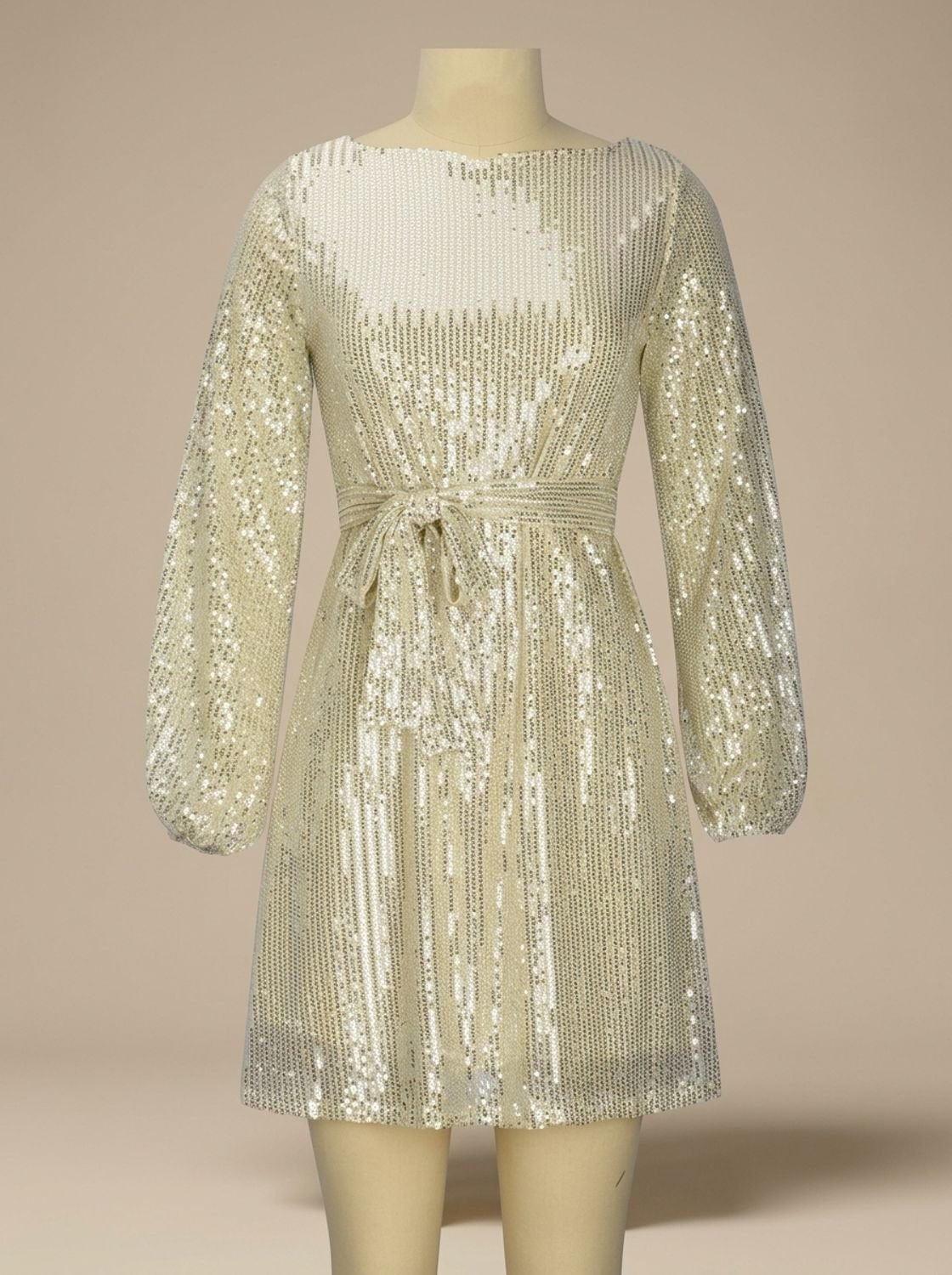 Women's Sequin Asymmetric Draped-Sleeve Christmas Party Mini Dress