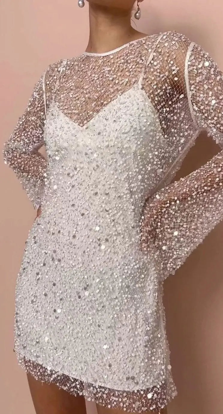 Women's Sequin Mesh Long-Sleeve Autumn Dress Mini Party