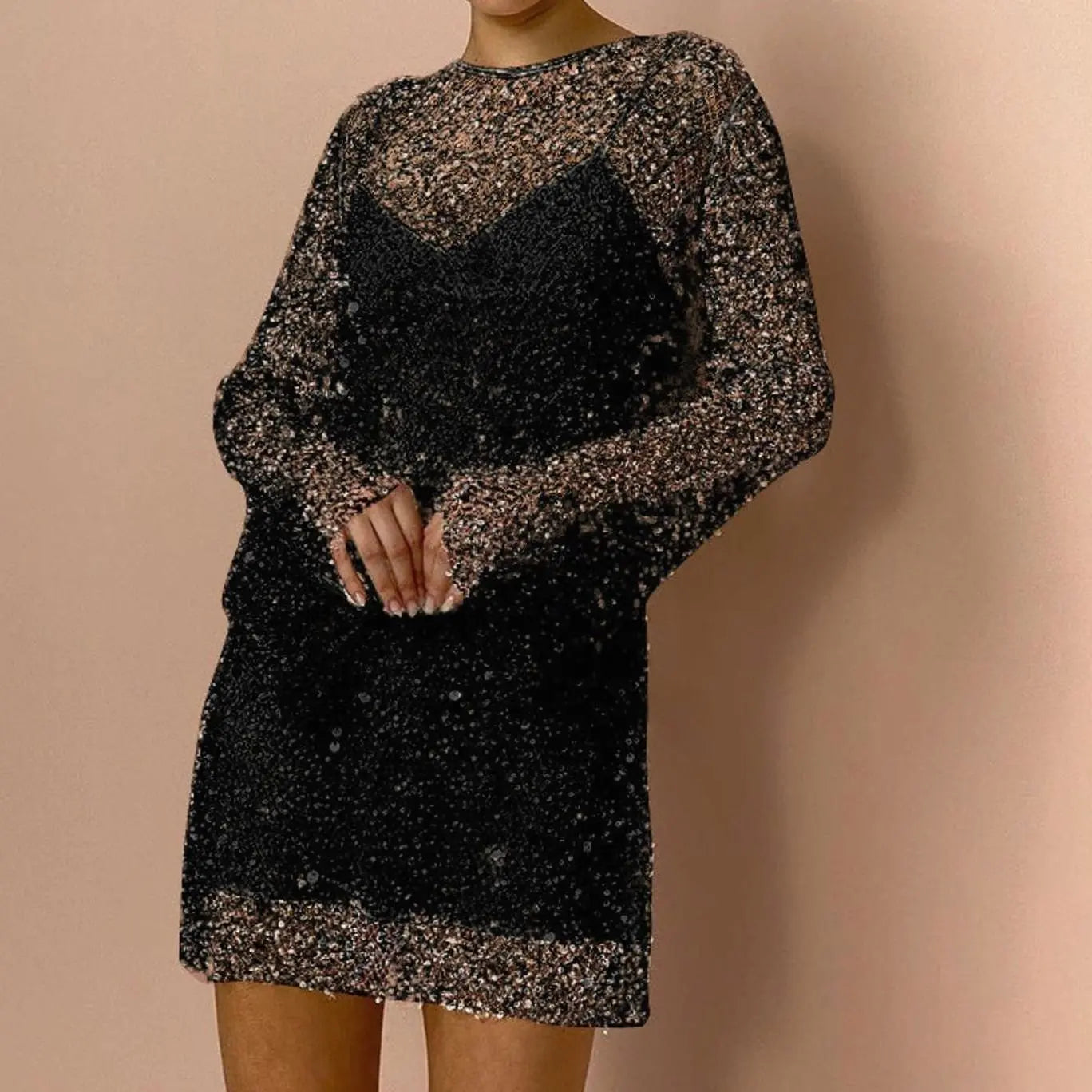 Women's Sequin Mesh Long-Sleeve Autumn Dress Mini Party