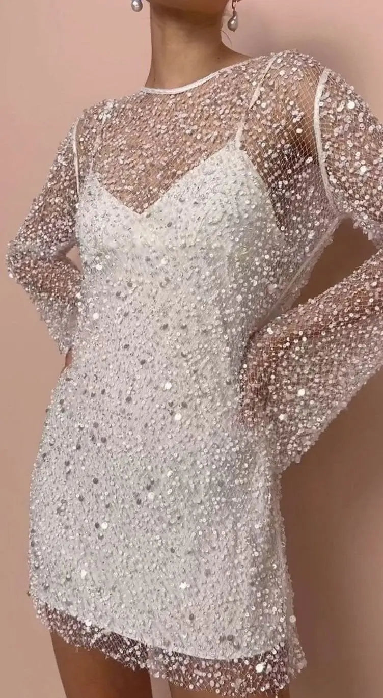 Women's Sequin Mesh Long-Sleeve Autumn Dress Mini Party
