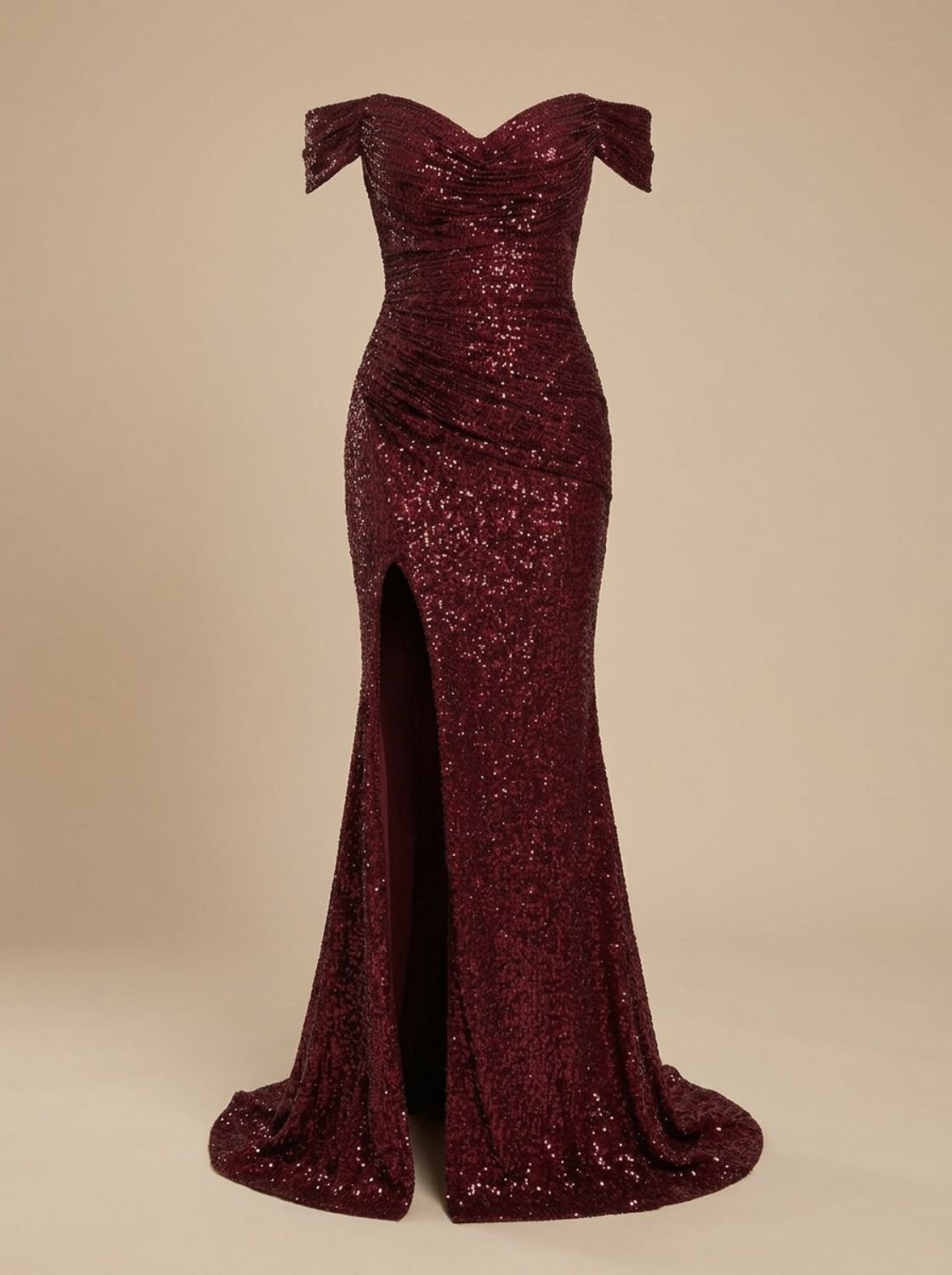 Women's Sequin Off-Shoulder Maxi Christmas Party Dress Side Slit
