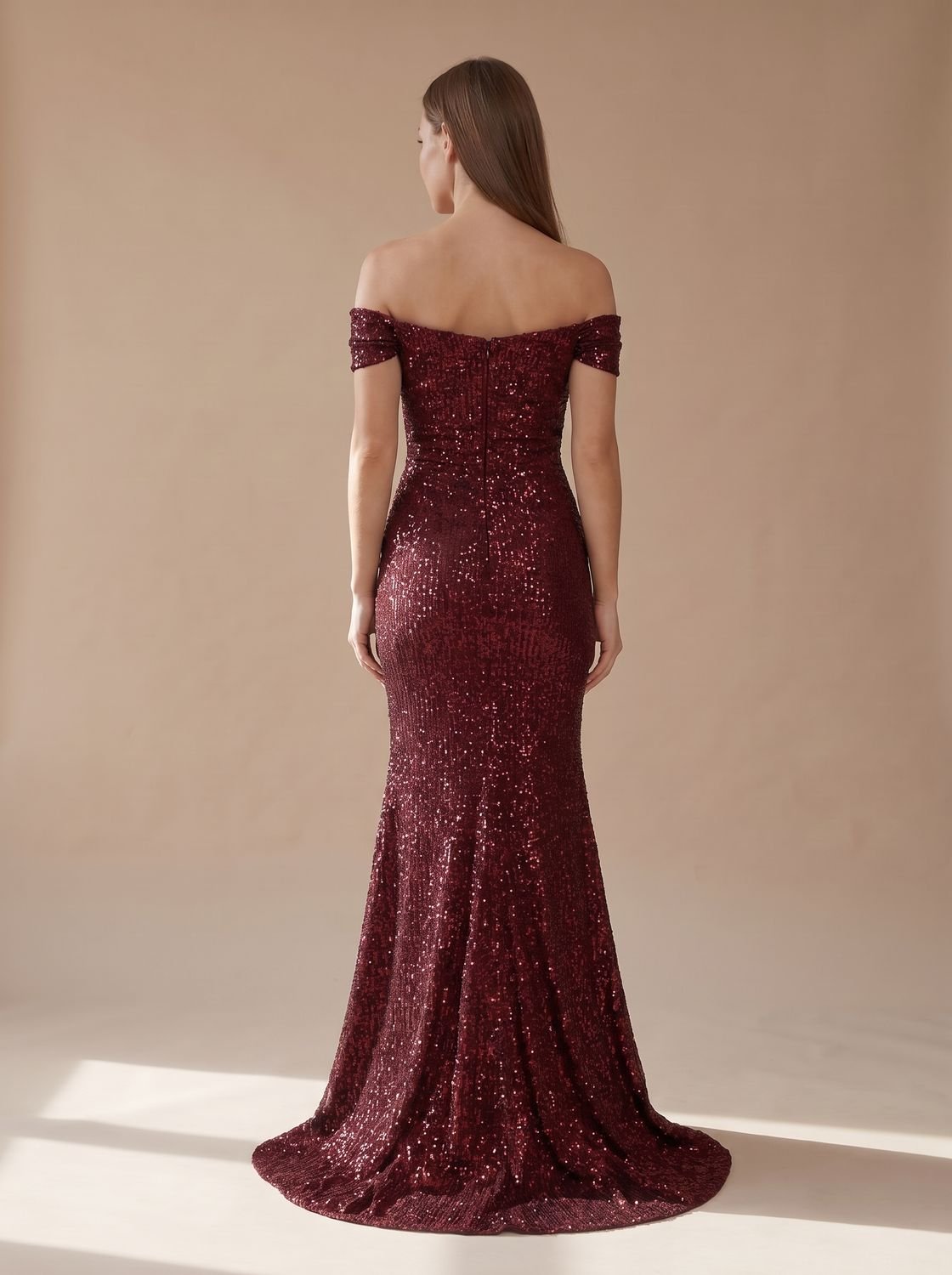 Women's Sequin Off-Shoulder Maxi Christmas Party Dress Side Slit