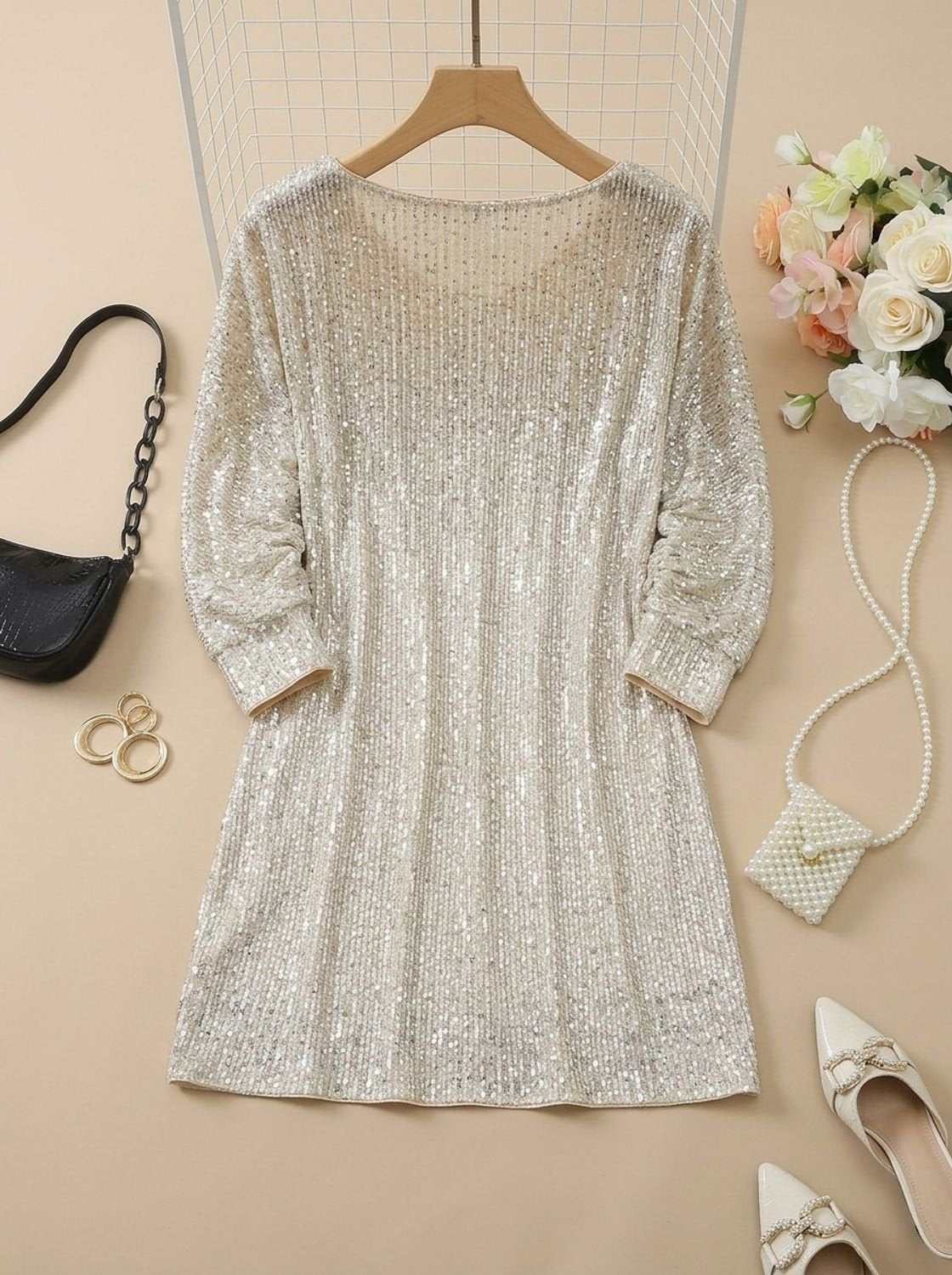 Women's Sequin One-Shoulder Mini Christmas Party Dress