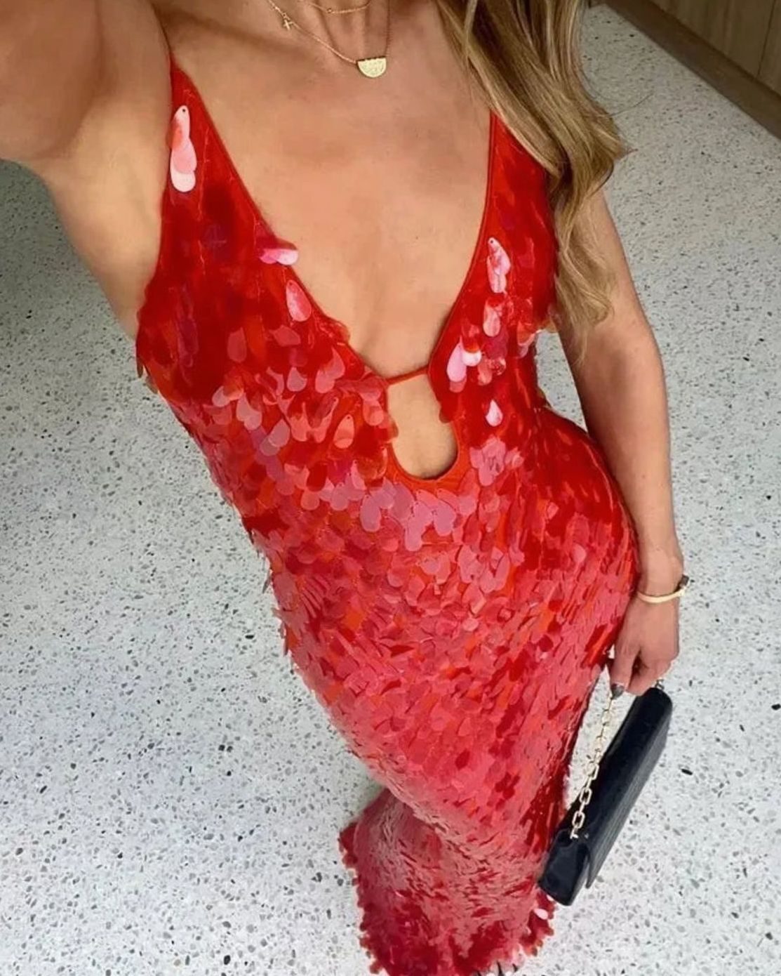 Women's Sequin Plunge-Neck Spaghetti-Strap Maxi Party Dress
