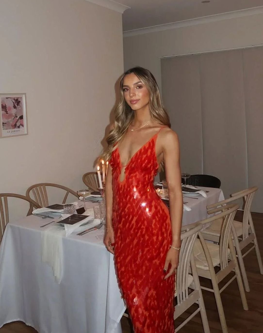 Women's Sequin Plunge-Neck Spaghetti-Strap Maxi Party Dress