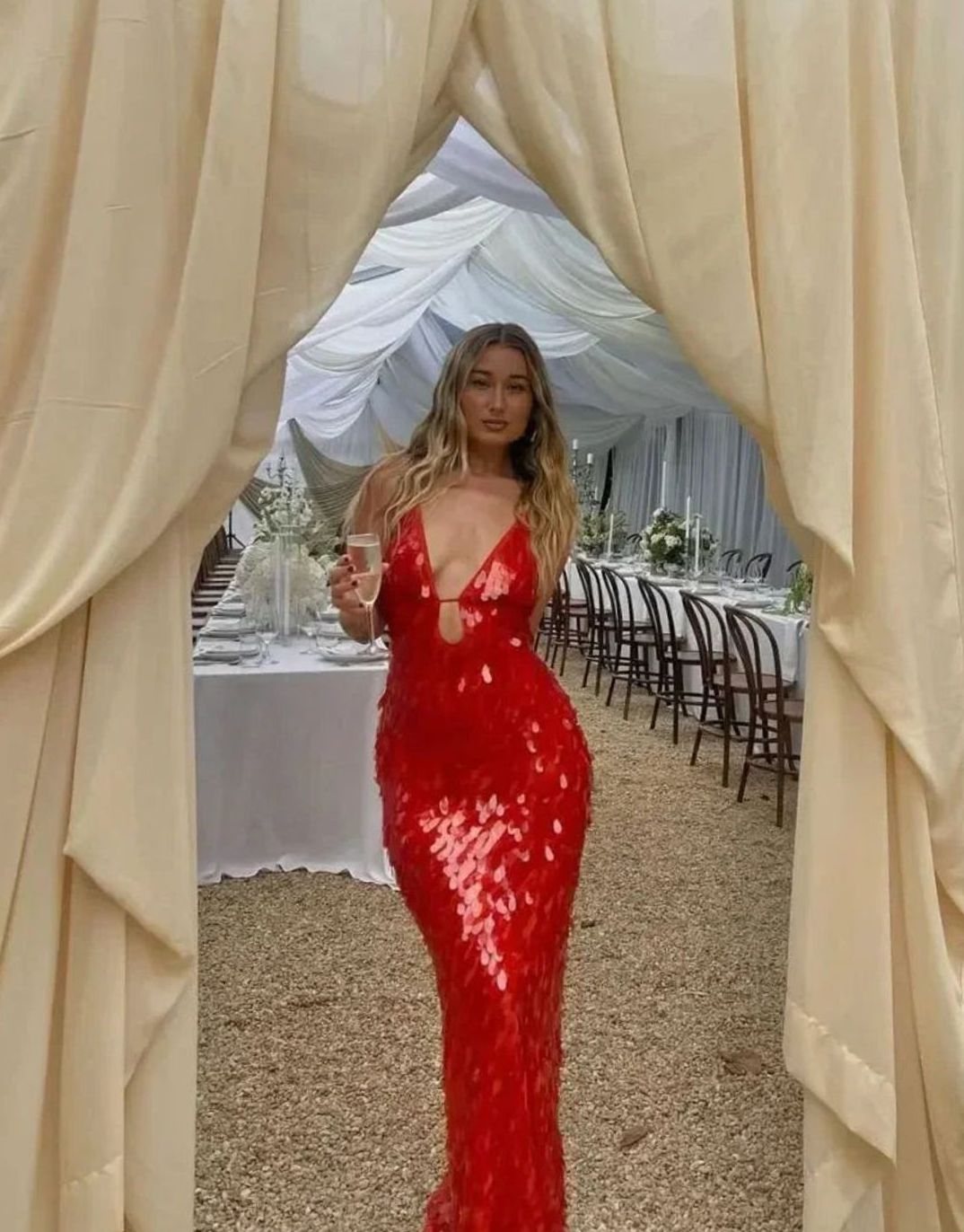 Women's Sequin Plunge-Neck Spaghetti-Strap Maxi Party Dress