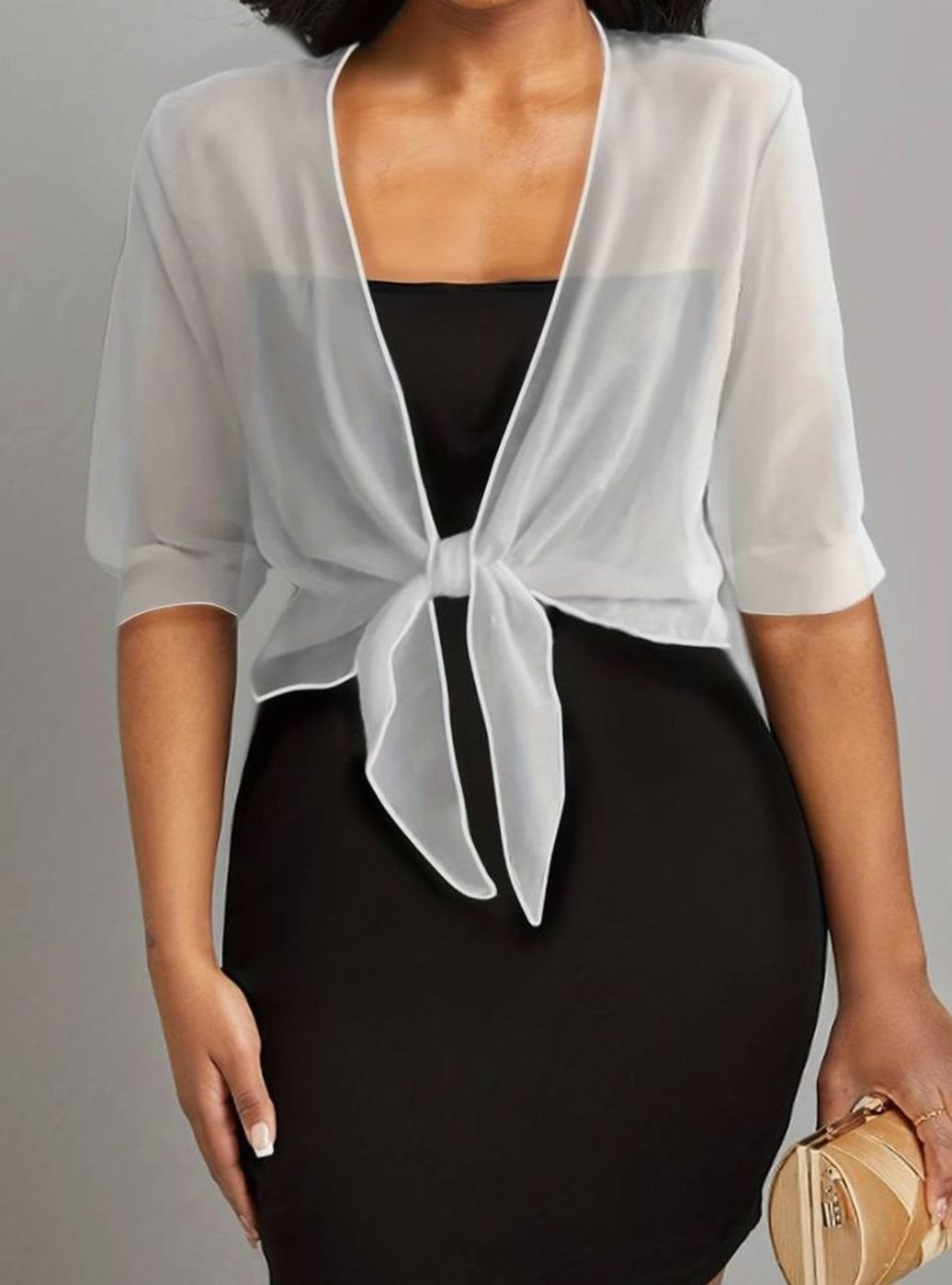 Women's Sheer Chiffon Tie-Front Half-Sleeve Cardigan - White