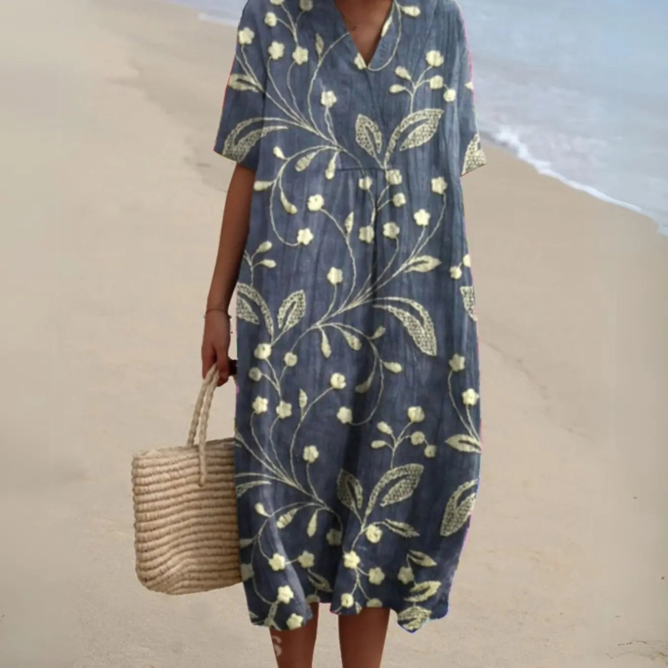 Women's Short-Sleeve V-Neck Floral Midi Dress - Floral 8