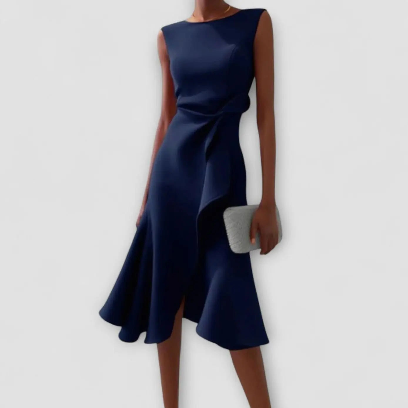 Women's Sleeveless Asymmetric Draped Flared Midi Dress - Navy Blue