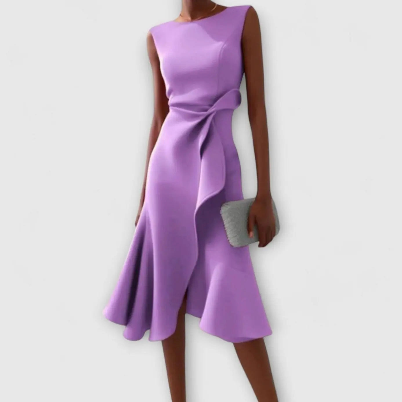 Women's Sleeveless Asymmetric Draped Flared Midi Dress - Purple