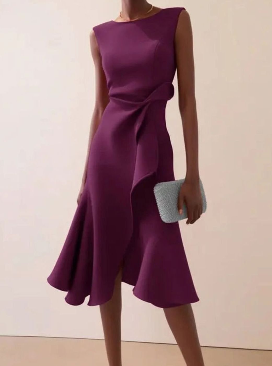 Women's Sleeveless Draped Asymmetric Hem Midi Dress