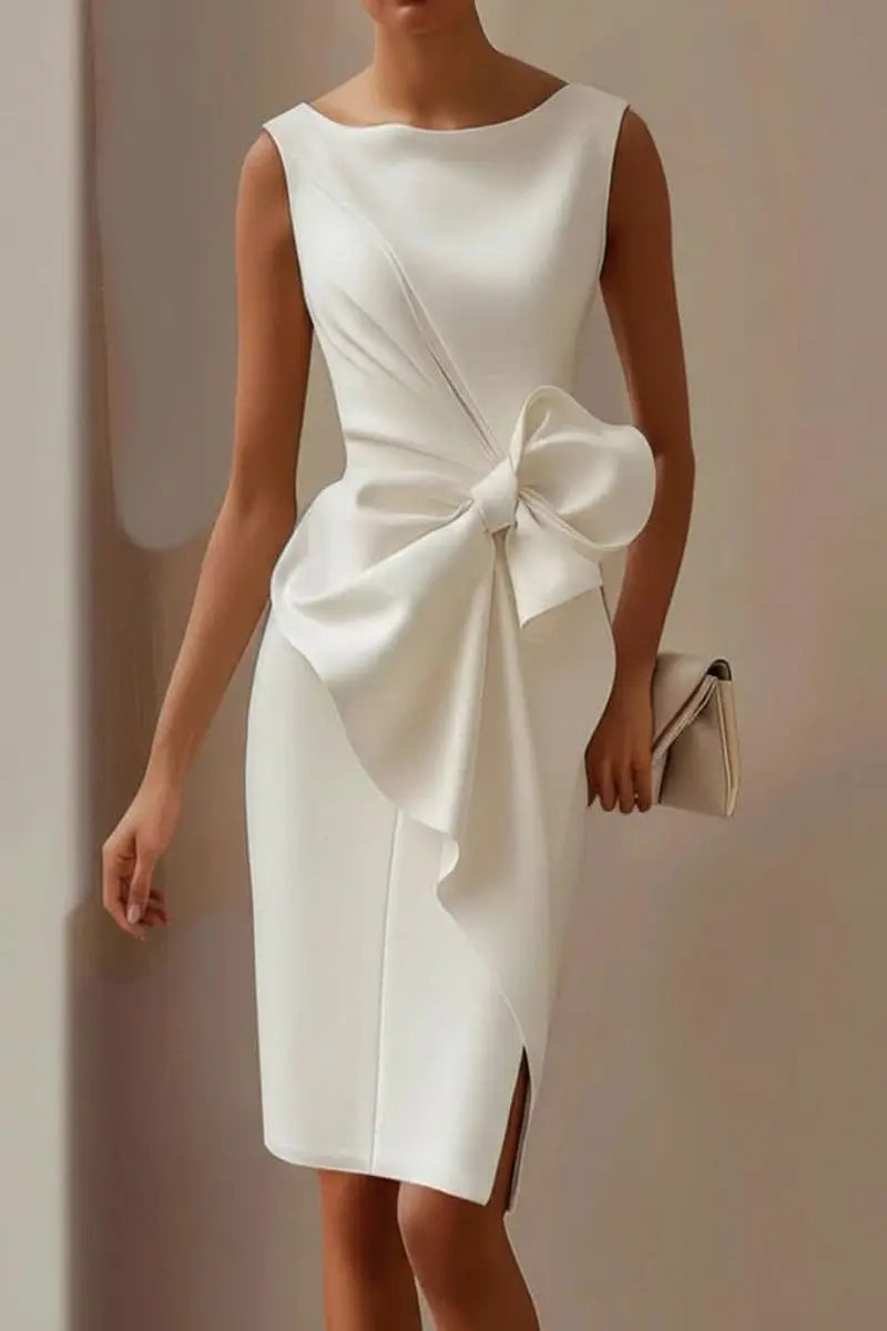 Women's Sleeveless Midi Cocktail Dress Bow-Detail Front Slit