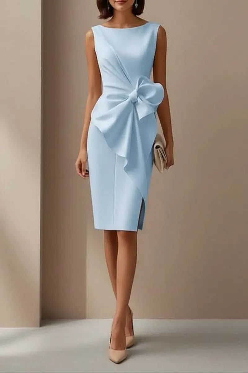 Women's Sleeveless Midi Cocktail Dress Bow-Detail Front Slit