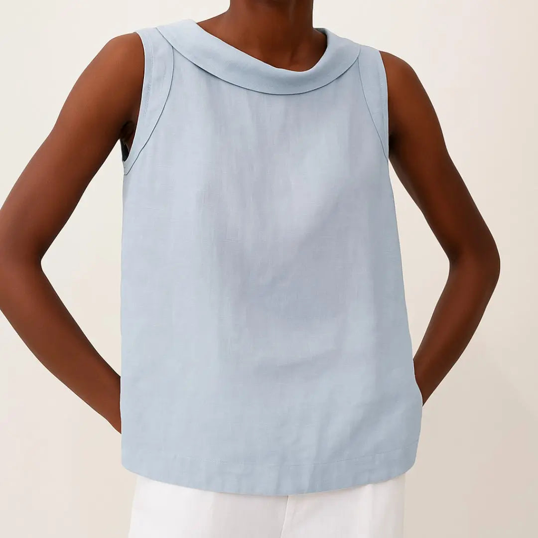 Women's Sleeveless Roll Collar Top Relaxed Fit Summer - Blue