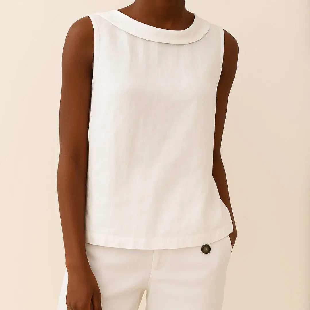 Women's Sleeveless Roll Collar Top Relaxed Fit Summer - White