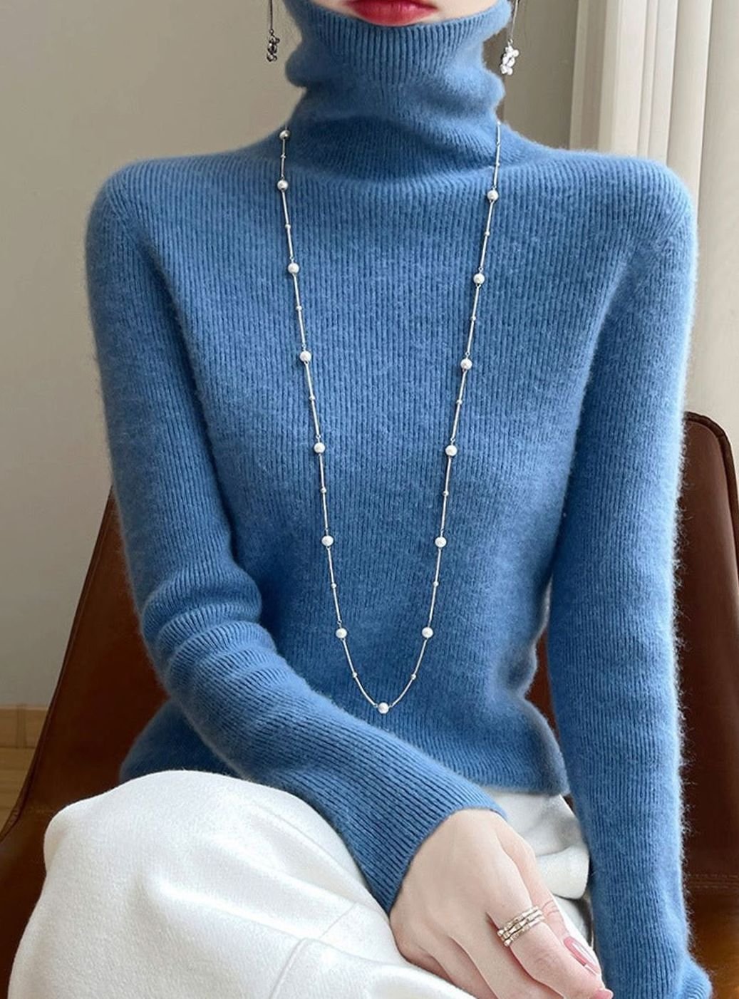 Women's Slim-Fit Ribbed Turtleneck Knit Jumper