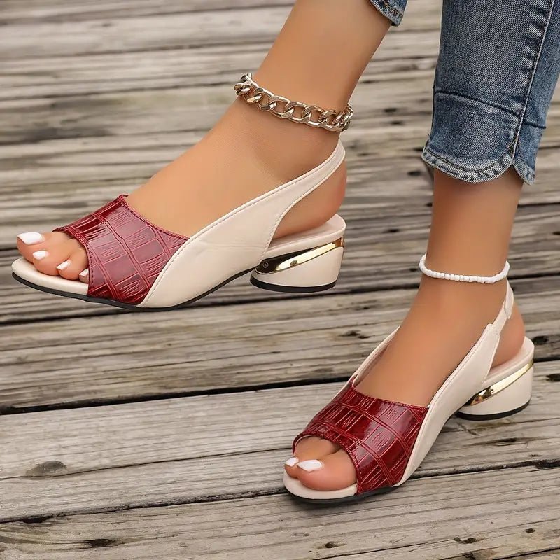 Women's Slingback Block Heel Sandals Croc Texture