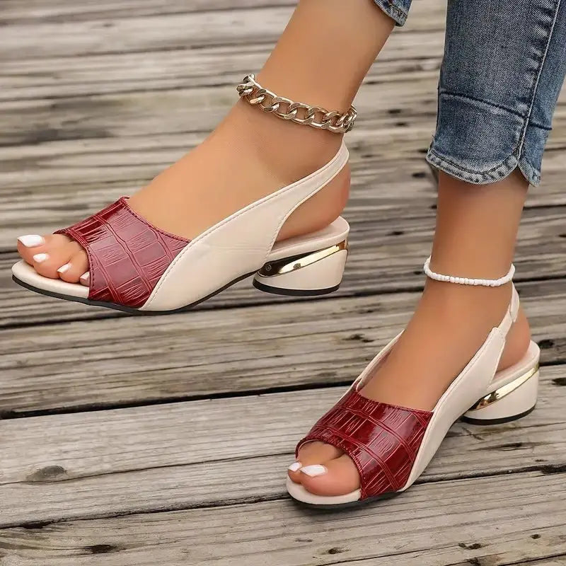 Women's Slingback Block Heel Sandals Croc Texture