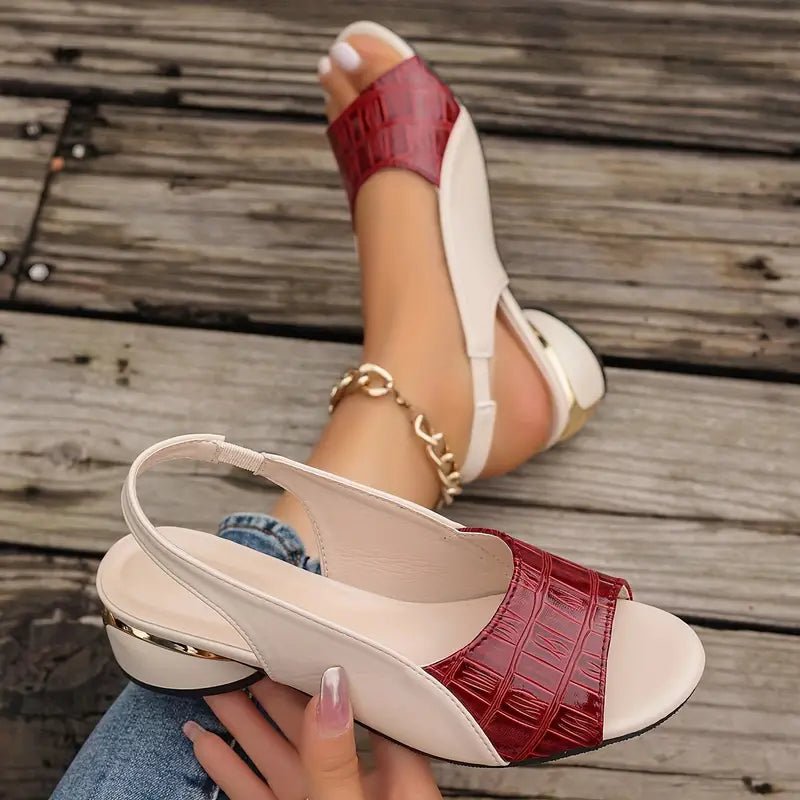 Women's Slingback Block Heel Sandals Croc Texture