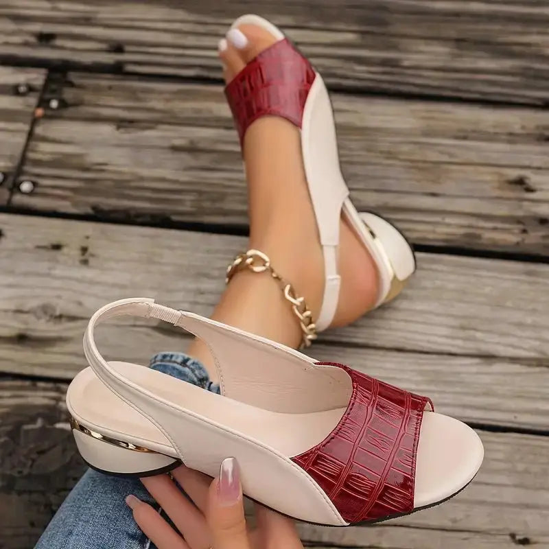 Women's Slingback Block Heel Sandals Croc Texture