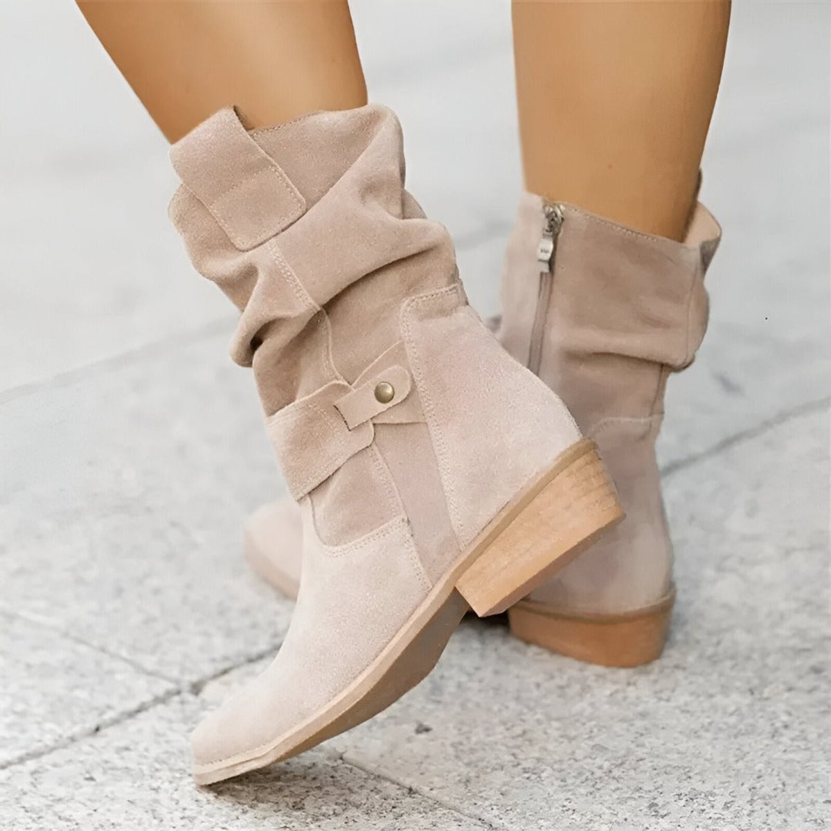 Women's Slouchy Faux Suede Knee High Boots Block Heel - Beige