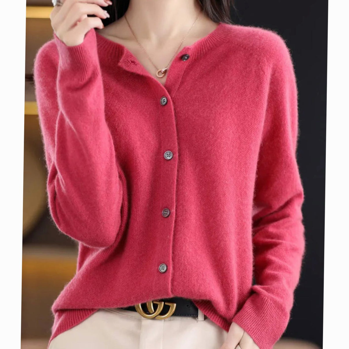 Women's Soft Knit V-Neck Button-Front Cardigan - Dark Pink
