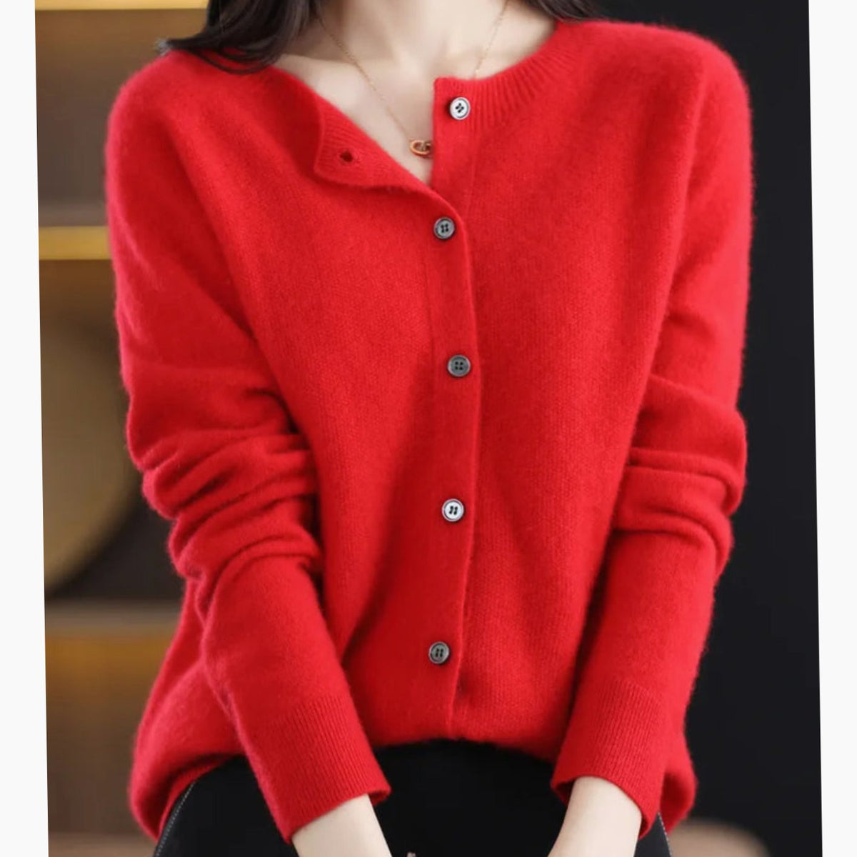 Women's Soft Knit V-Neck Button-Front Cardigan - Red