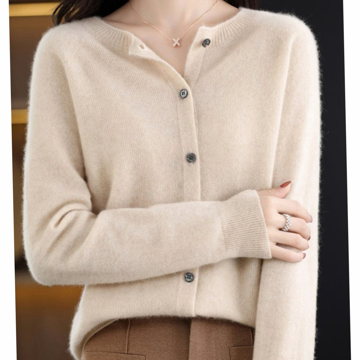 Women's Soft Knit V-Neck Button-Front Cardigan - Khaki