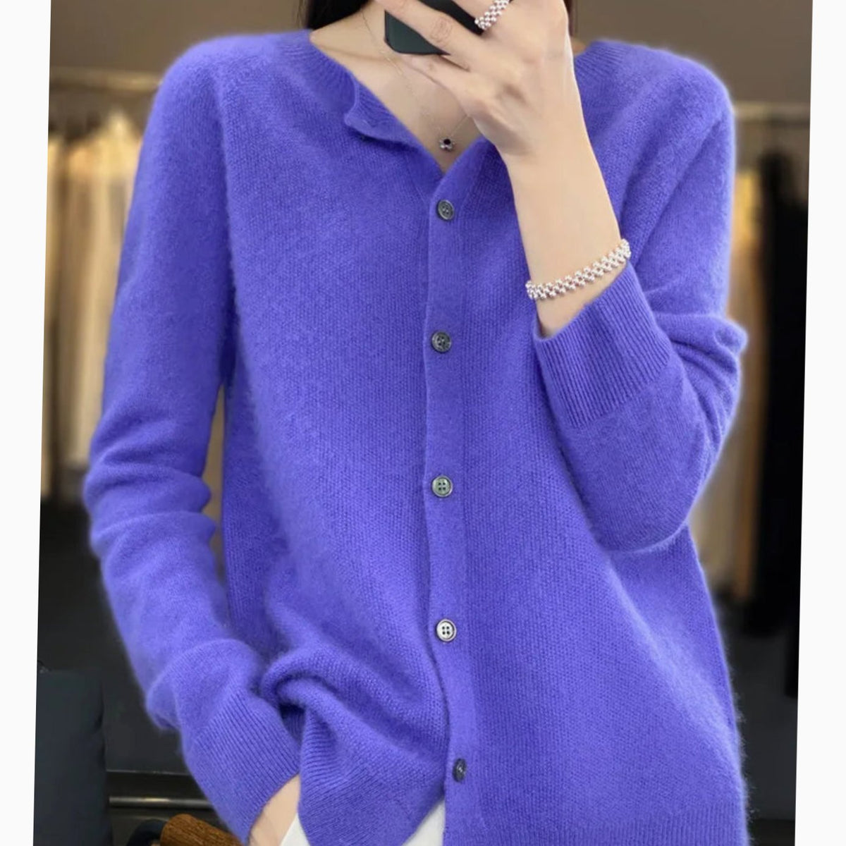 Women's Soft Knit V-Neck Button-Front Cardigan - Dark Blue