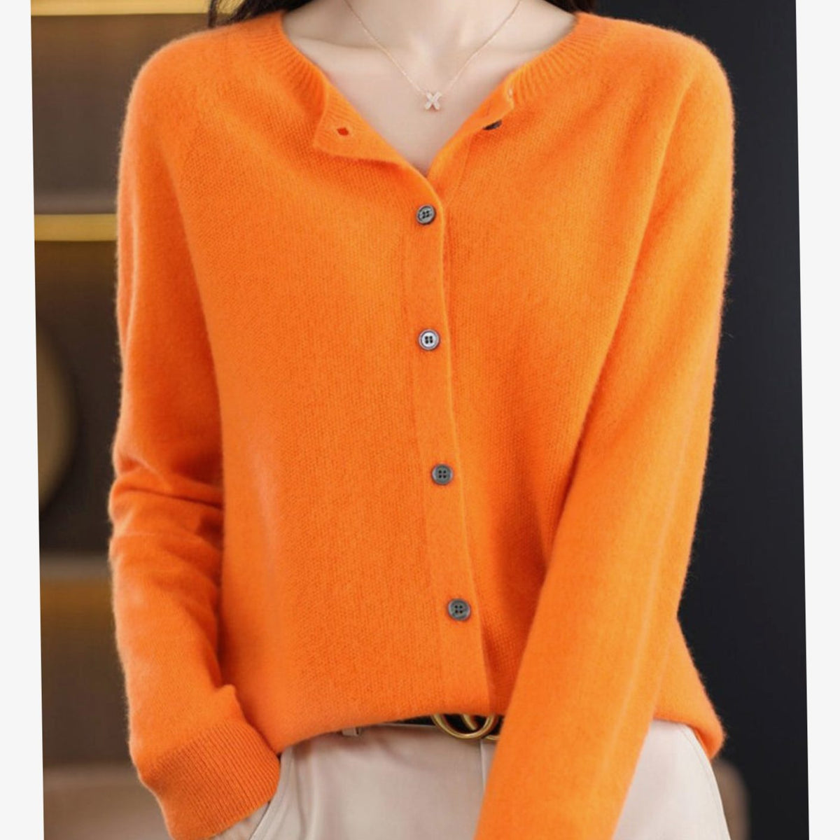 Women's Soft Knit V-Neck Button-Front Cardigan - Orange