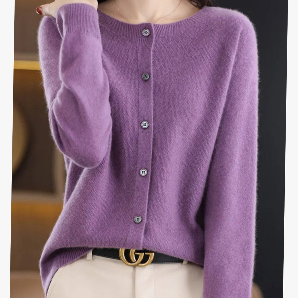 Women's Soft Knit V-Neck Button-Front Cardigan - Purple