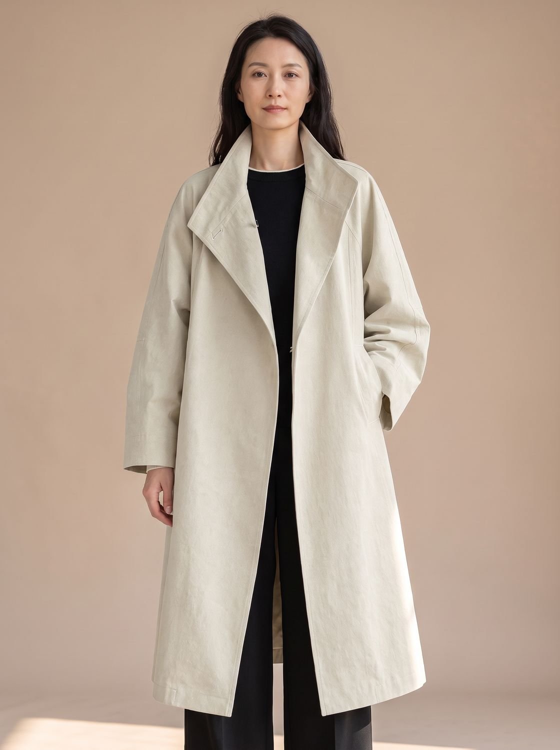 Women's Stand Collar Longline Single-Button Overcoat - Apricot