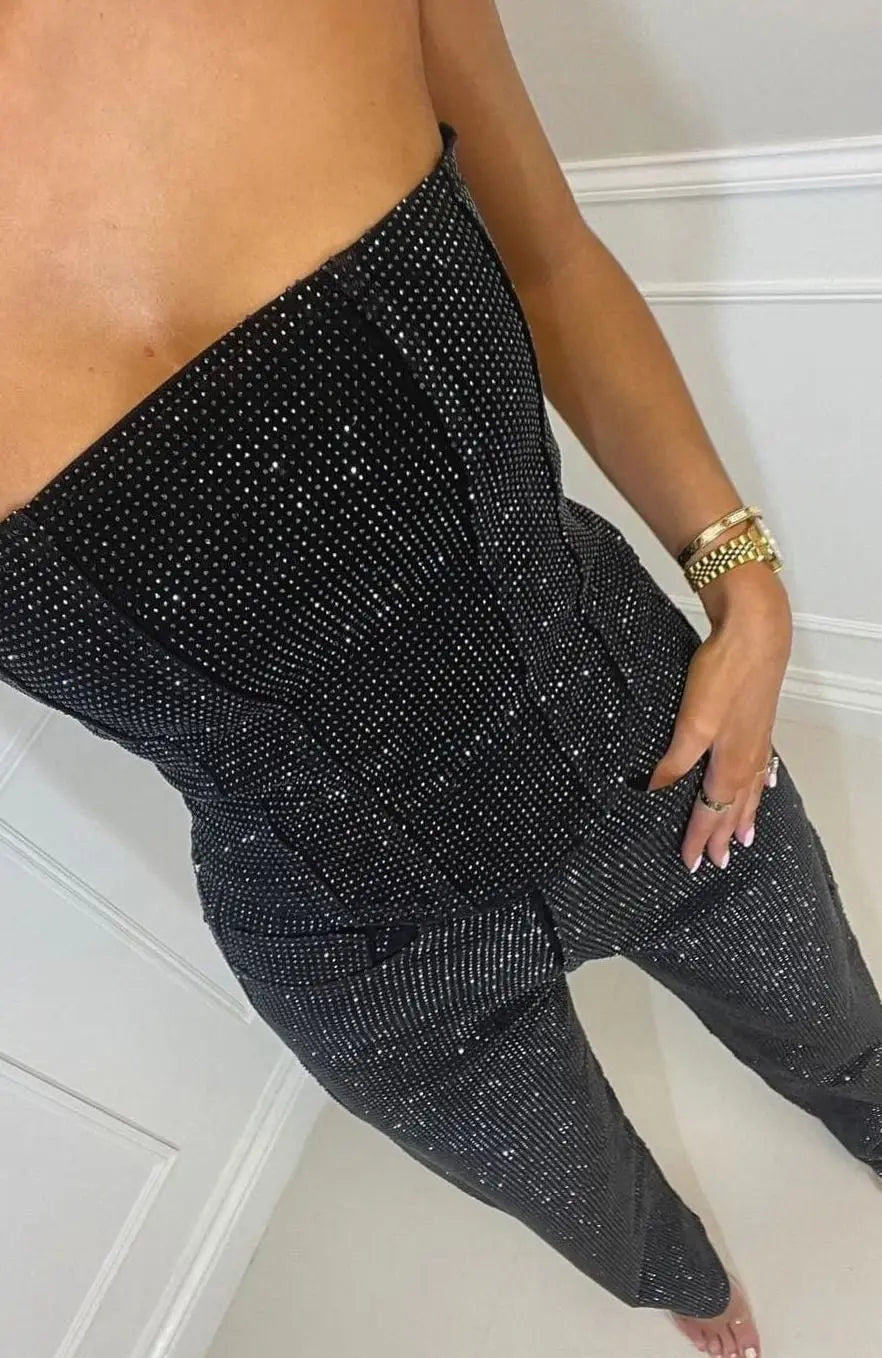 Women's Strapless Sequin Straight-Leg Autumn Dress Jumpsuit