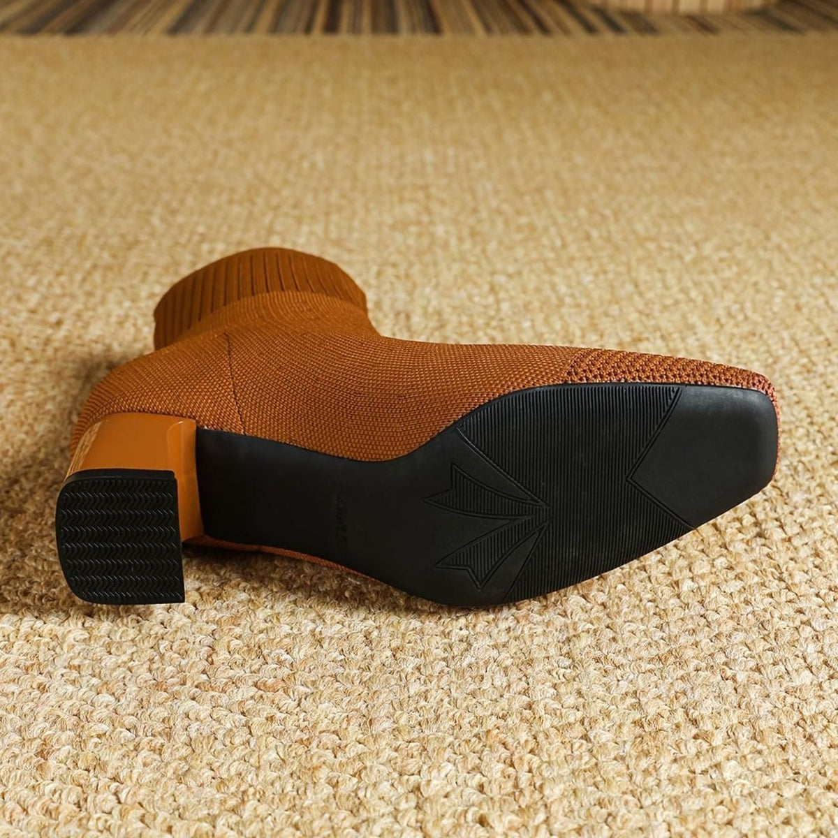 Women's Stretch Knit Square-Toe Block-Heel Ankle Boots