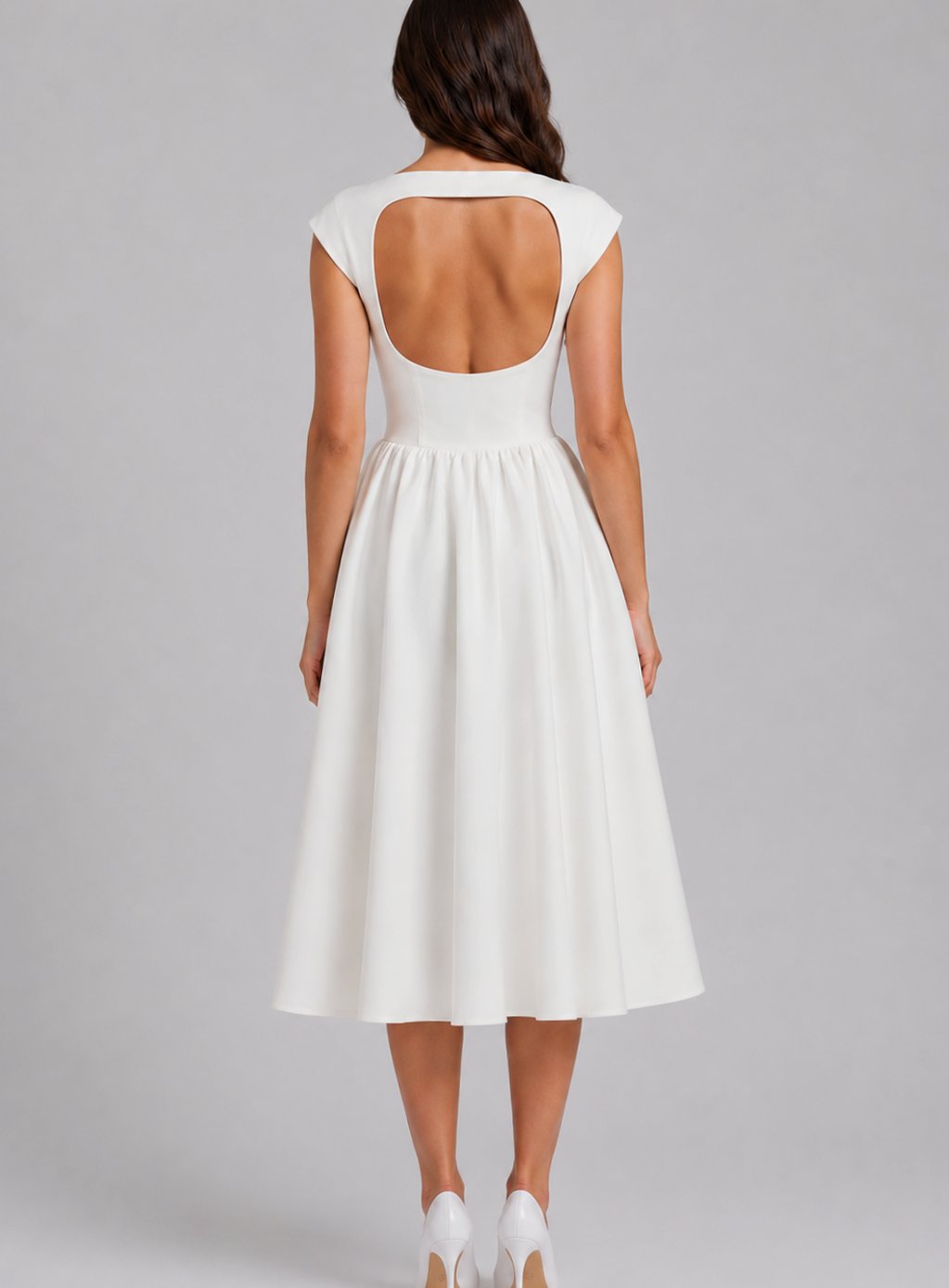 Women's Structured Cap Sleeve Pleated Midi Dress