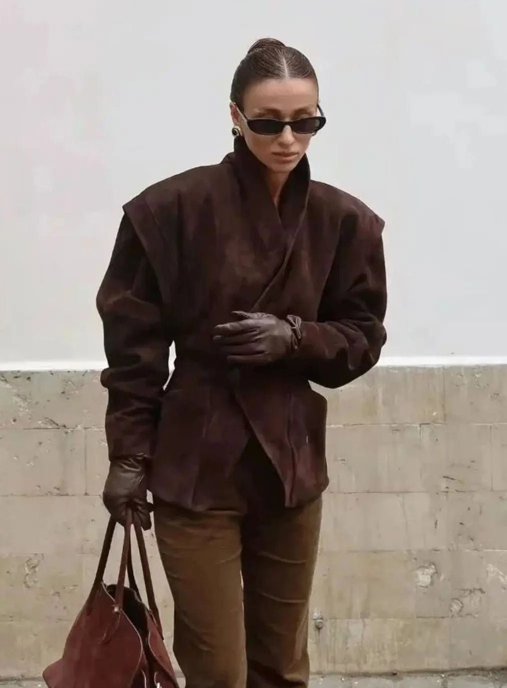 Women's Structured Faux Suede Wrap Blazer Jacket