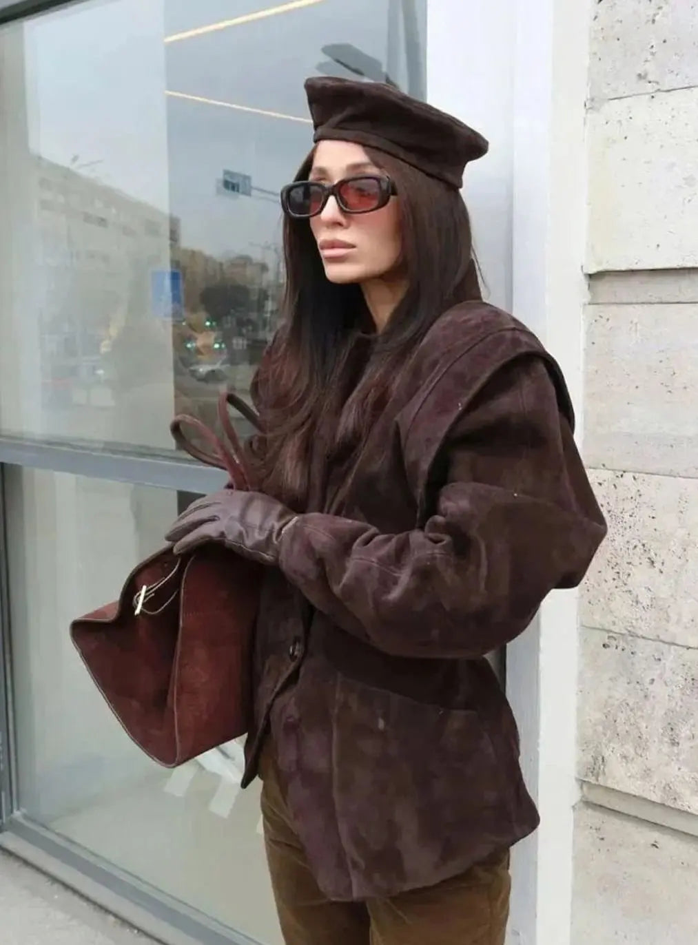 Women's Structured Faux Suede Wrap Blazer Jacket