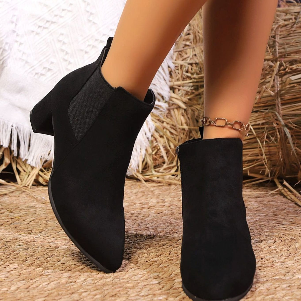 Women's Suede Block-Heel Side-Zip Ankle Boots