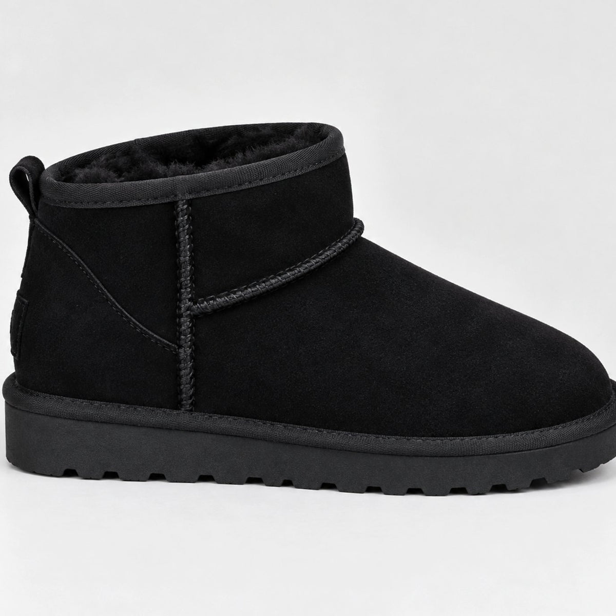 Women's Suede Faux-Fur Lined Grip-Sole Ankle Boots - Black