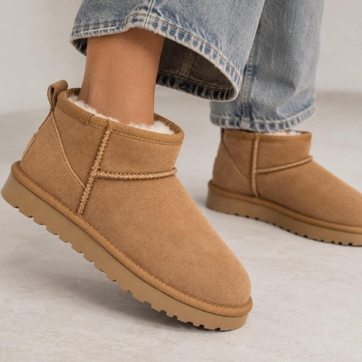 Women's Suede Faux-Fur Lined Grip-Sole Ankle Boots