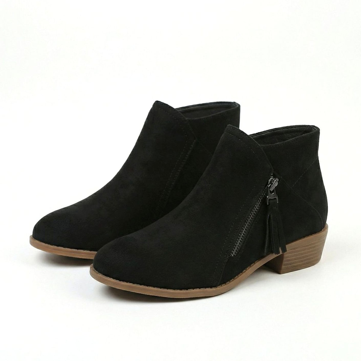 Women's Suede-Look Block-Heel Tassel Zip Ankle Boots