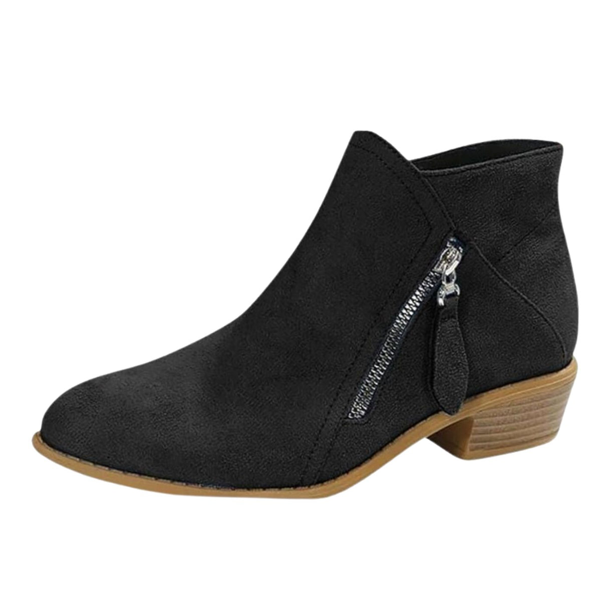 Women's Suede-Look Block-Heel Tassel Zip Ankle Boots - Black