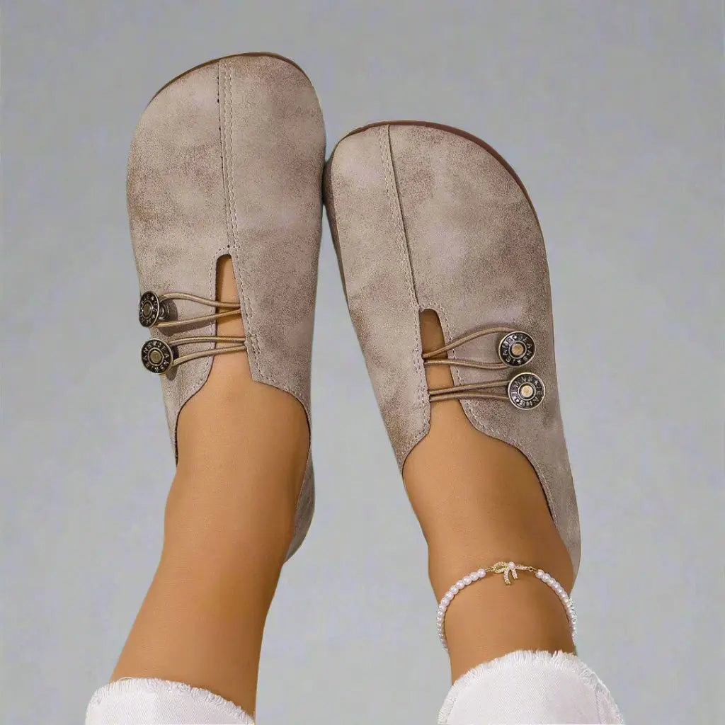 Women's Suede Moccasins Metal Button Detail