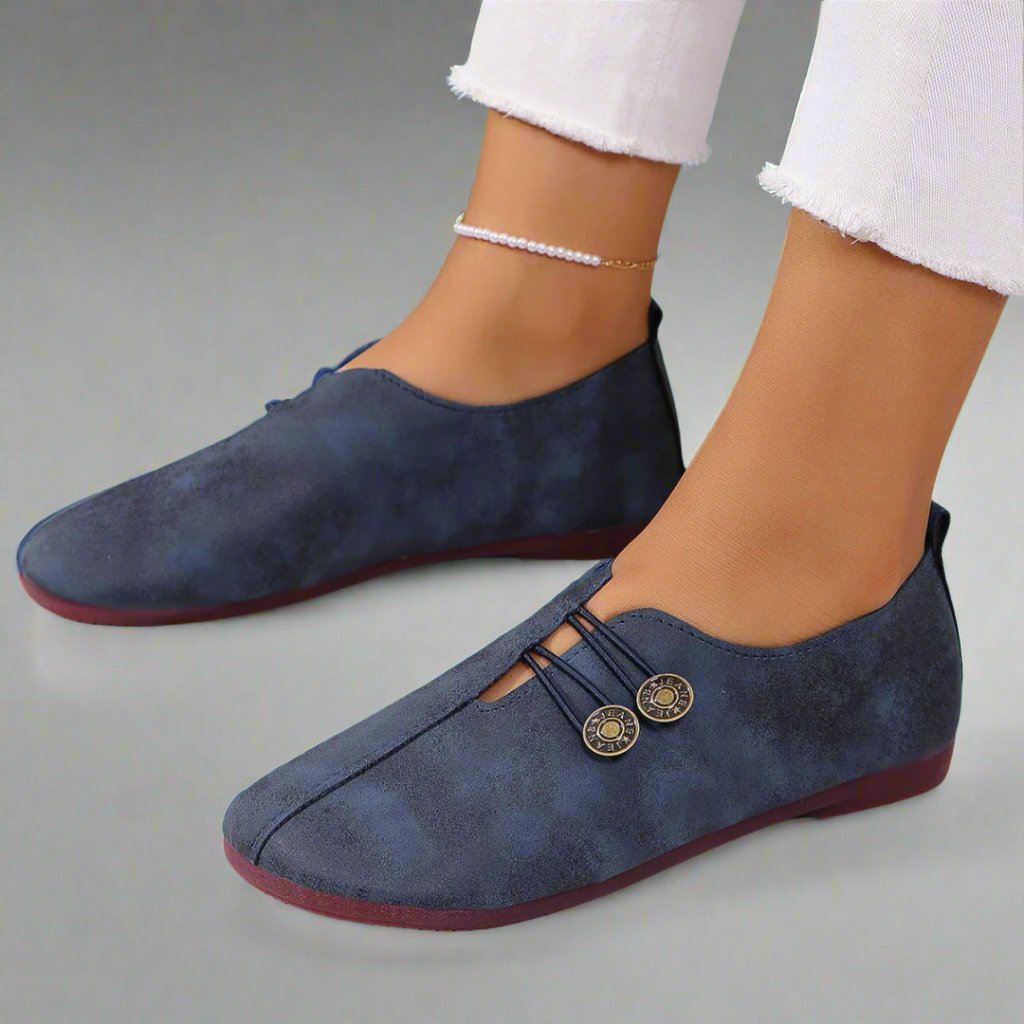 Women's Suede Moccasins Metal Button Detail