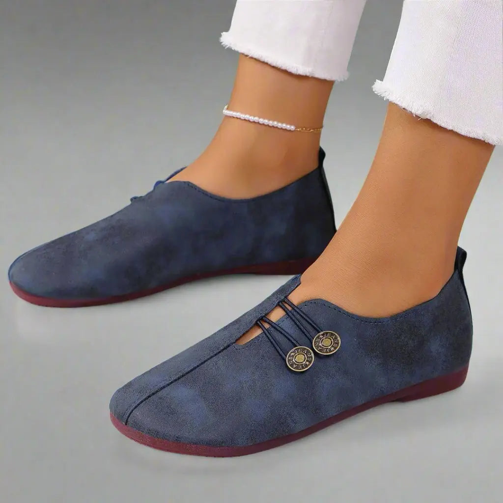 Women's Suede Moccasins Metal Button Detail