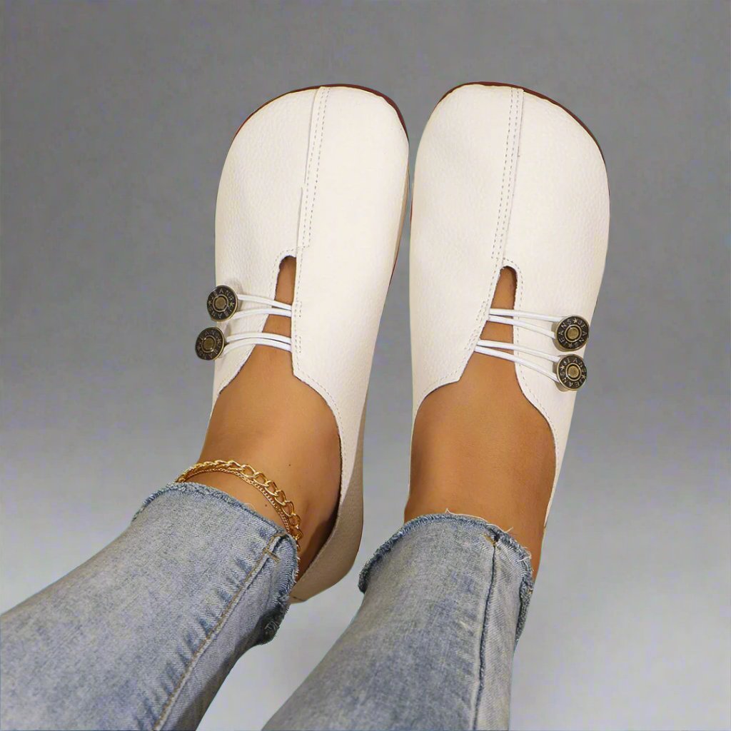 Women's Suede Moccasins Metal Button Detail