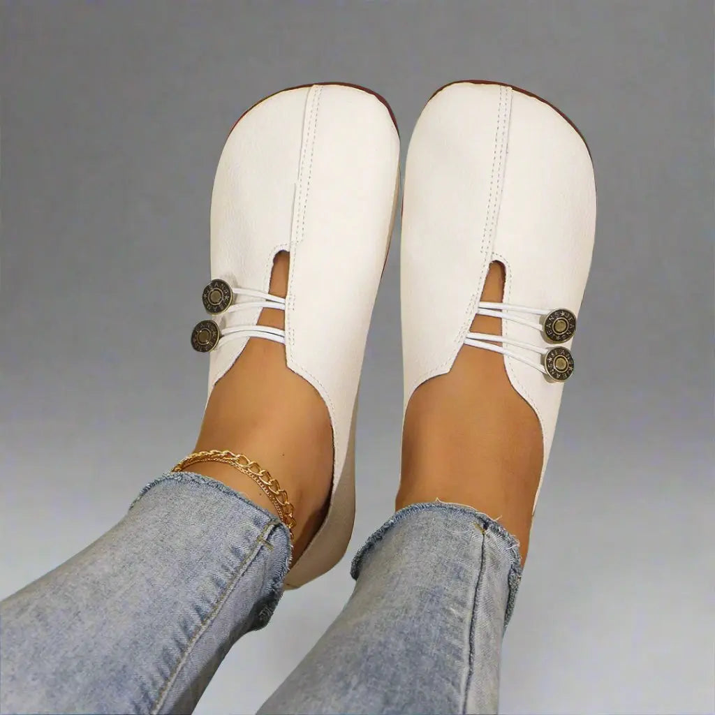 Women's Suede Moccasins Metal Button Detail